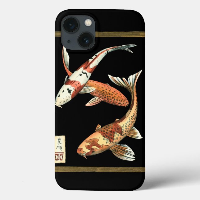 Two Japanese Koi Goldfish on Black Background Case-Mate iPhone Case (Back)