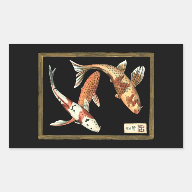 Two Japanese Koi Goldfish on Black Background Sticker (Front)