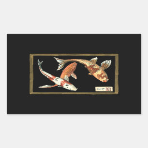 Two Japanese Koi Goldfish on Black Background Sticker