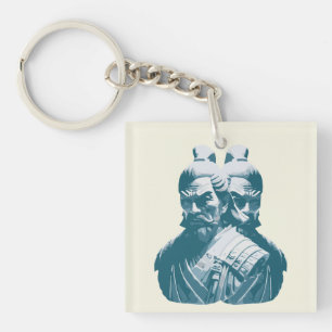 Two Japanese Samurai Statues Design Keychain