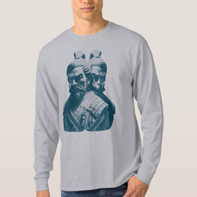 Two Japanese Samurai Statues Design T-Shirt (Front)