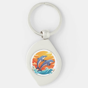 Two jumping cartoon dolphin keychain