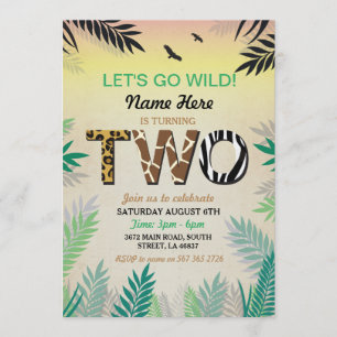 Two Jungle 2nd Birthday Party Safari ZOO Invite