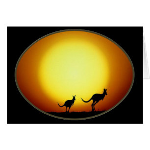 Two Kangaroos Silhouetted in an Oval Design