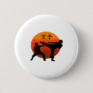 Two Karate Fighters With Rising Sun And Karate Wor 2 Inch Round Button