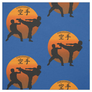 Two Karate Fighters With Rising Sun Fabric