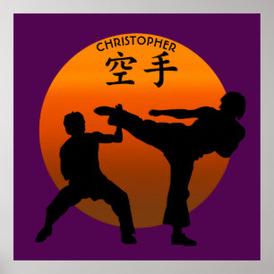 Two Karate Fighters With Rising Sun Poster