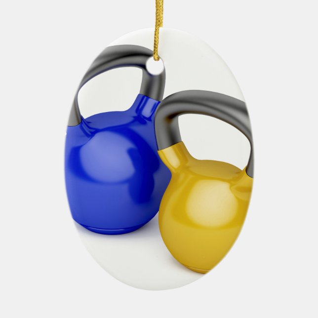 Two kettlebells ceramic ornament (Front)
