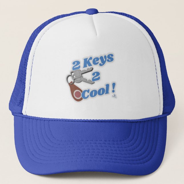 Two Keys Two Cool Classic Car Slogan Trucker Hat (Front)