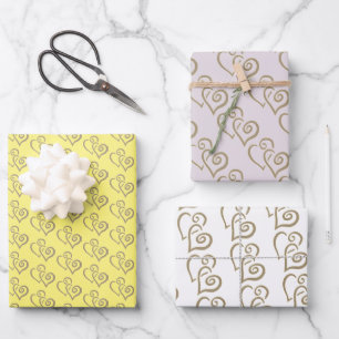 Two Khaki Colored Linked Hearts Pattern  Wrapping Paper Sheet