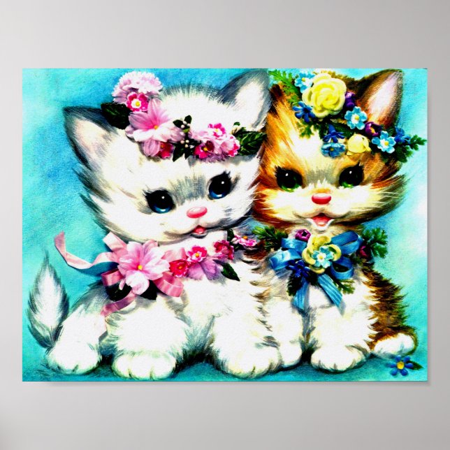 two kittens and lots of flowers poster (Front)