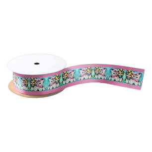 two kittens and lots of flowers satin ribbon