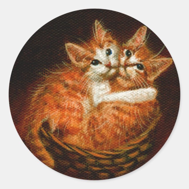 Two Kittens in Basket Stickers (Front)