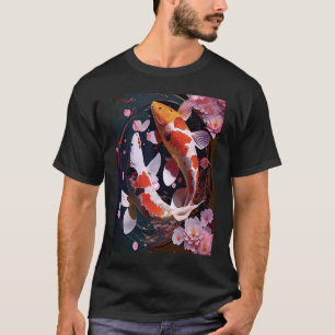 Two Koi Fish swimming together flowers petals Japa T-Shirt