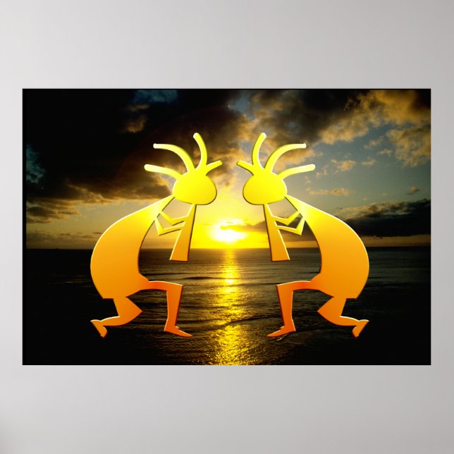 Two Kokopellis at Sunset Poster (Front)