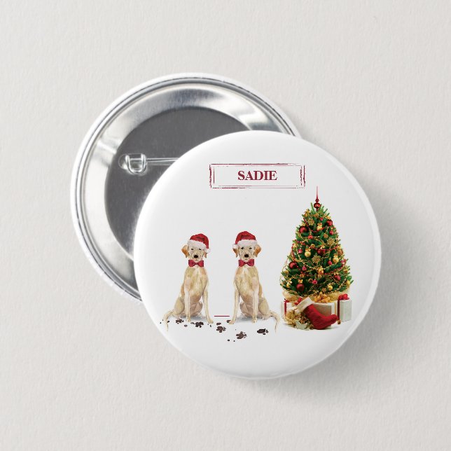 Two Labrador Retrievers Funny Christmas Dog 2 Inch Round Button (Front & Back)