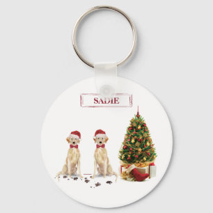 Two Labrador Retrievers Funny Christmas Dog Keychain
