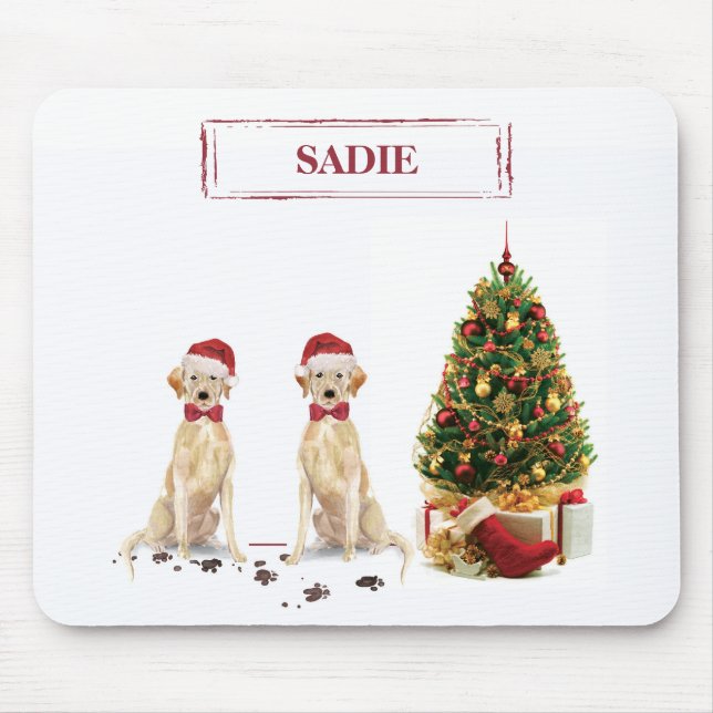 Two Labrador Retrievers Funny Christmas Dog Mouse Pad (Front)