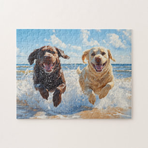 Two Labrador Retrievers on Beach Jigsaw Puzzle