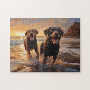 Two Labradors on the beach  Jigsaw Puzzle