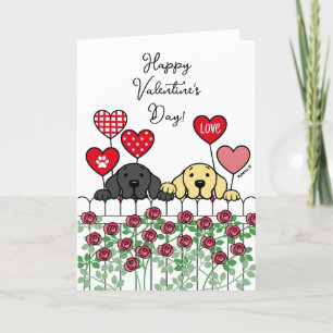 Two Labradors Watching Cartoon Roses Valentine Holiday Card