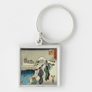 Two Ladies Conversing in the Snow Keychain
