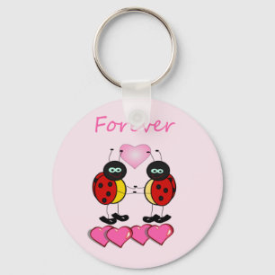 Two Ladybugs with Pillow Hearts, Forever Words Keychain