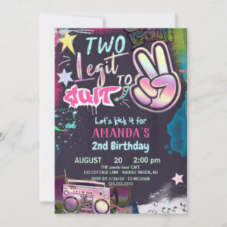 Two Legit To Quit 2nd Birthday 90s Hip Hop Party I Invitation