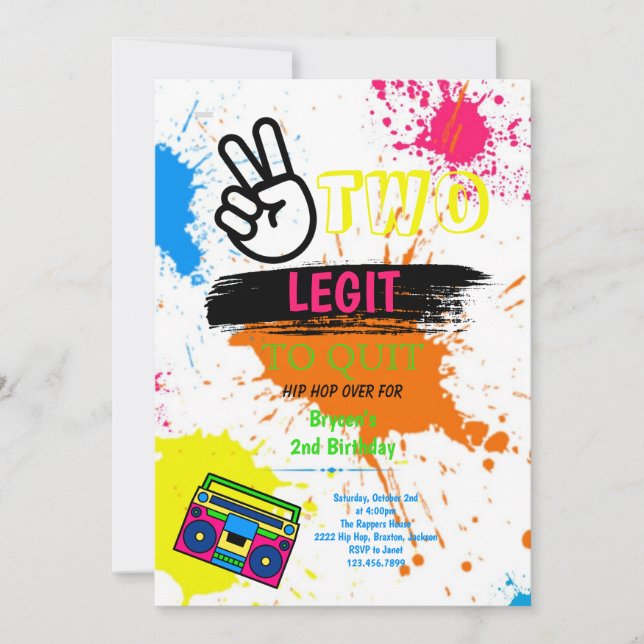 TWO LEGIT TO QUIT 2nd Birthday Invitation (Front)