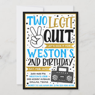 Two Legit to Quit Invitation, 2nd Birthday Invite