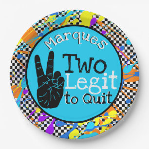Two Legit to Quit  Retro 2nd Birthday Blue Paper Plate
