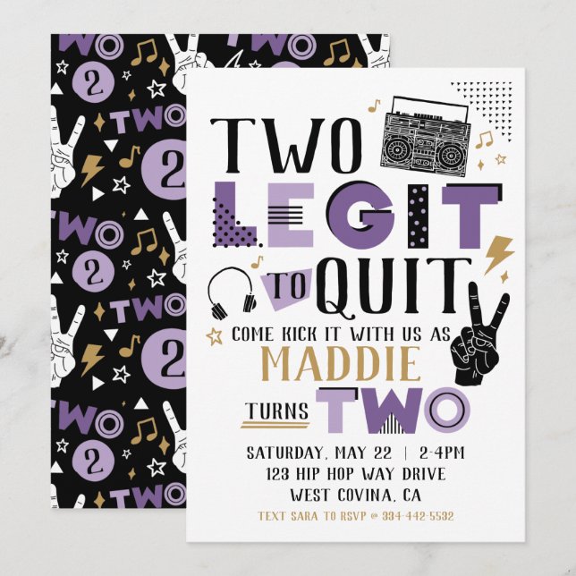 Two Legit to Quit Second Birthday Invitation (Front/Back)