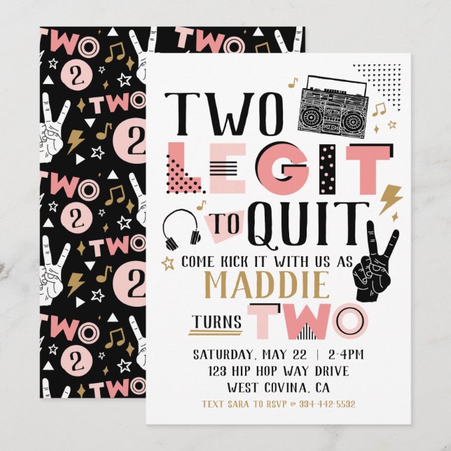 Two Legit to Quit Second Birthday Invitation (Front/Back)