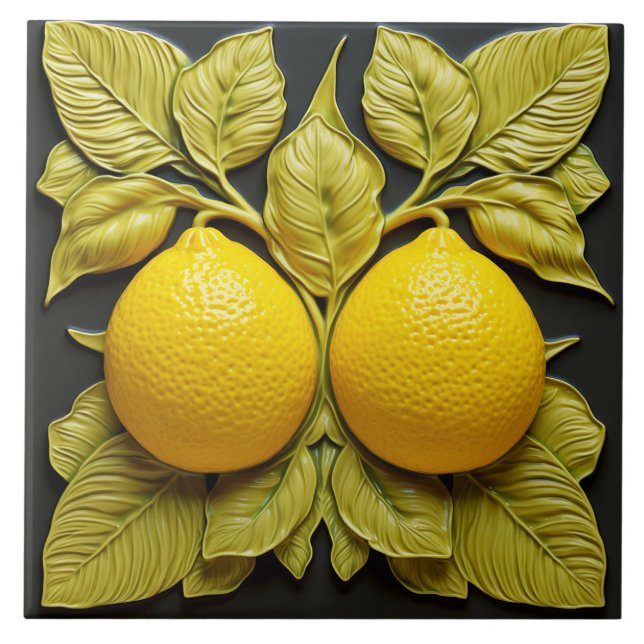 Two Lemons 3D Mediterranean Summer Citrus Tile (Front)