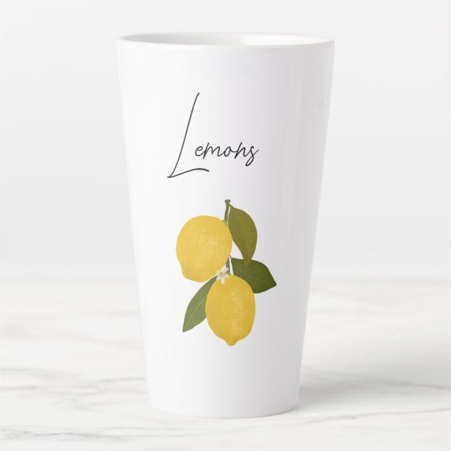 Two Lemons with Green Leaves | Fresh Citrus  Latte Mug (Front)