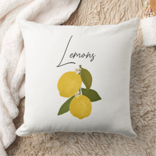 Two Lemons with Green Leaves   Fresh Citrus  Throw Pillow