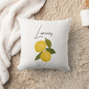 Two Lemons with Green Leaves   Fresh Citrus  Throw Pillow