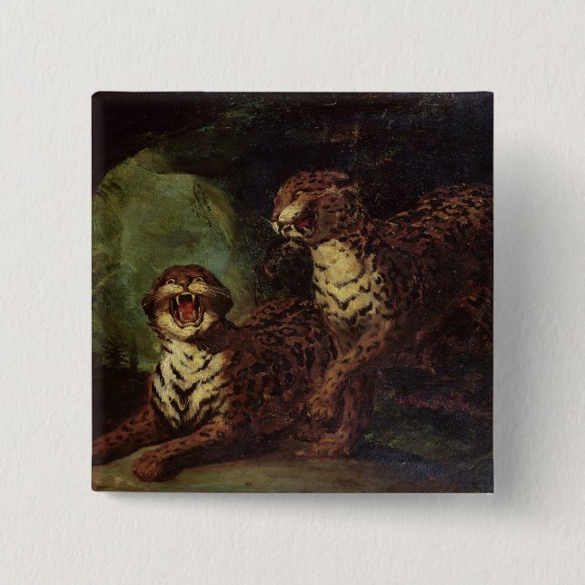Two Leopards, c. 1820 2 Inch Square Button (Front)