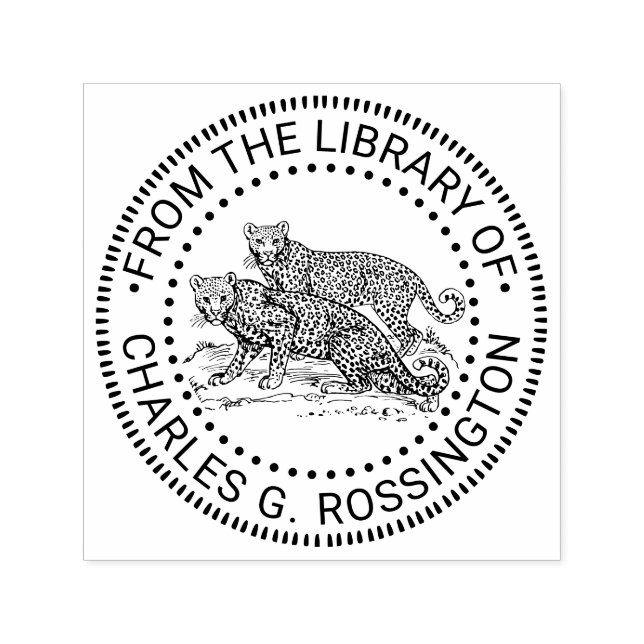 Two Leopards Standing Library Book Name Self-inking Stamp (Design)