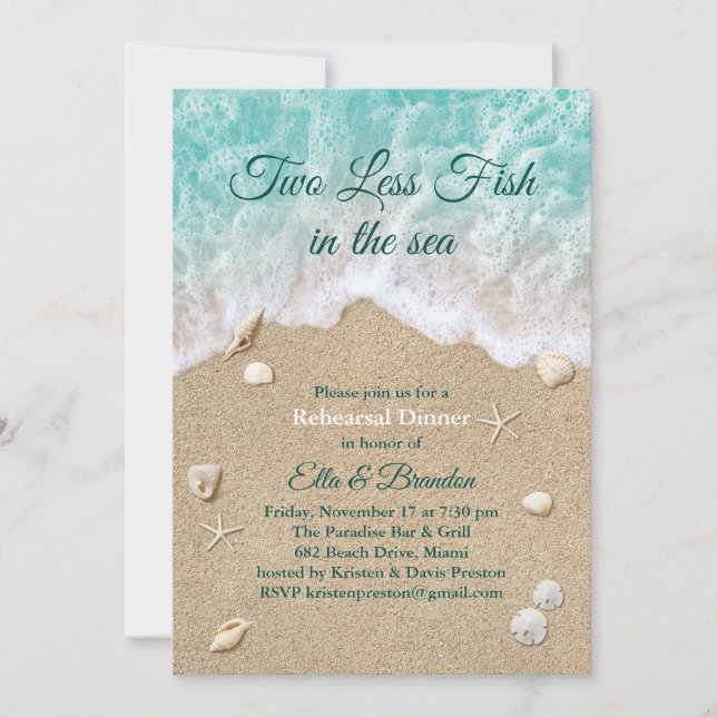 Two Less Fish in the Sea Rehearsal Dinner Invitation (Front)