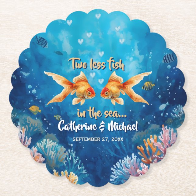 Two Less Fish In The Sea Underwater Wedding Paper Coaster (Front)