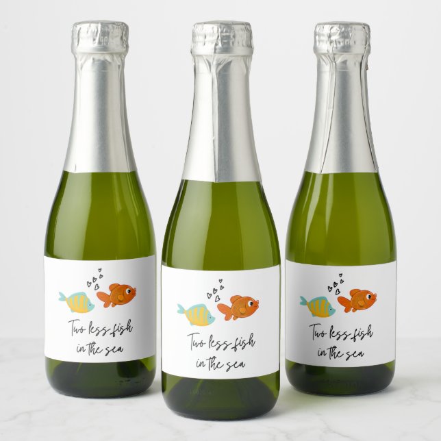 Two Less Fish In The Sea Wedding Couples Shower Sparkling Wine Label (Bottles)