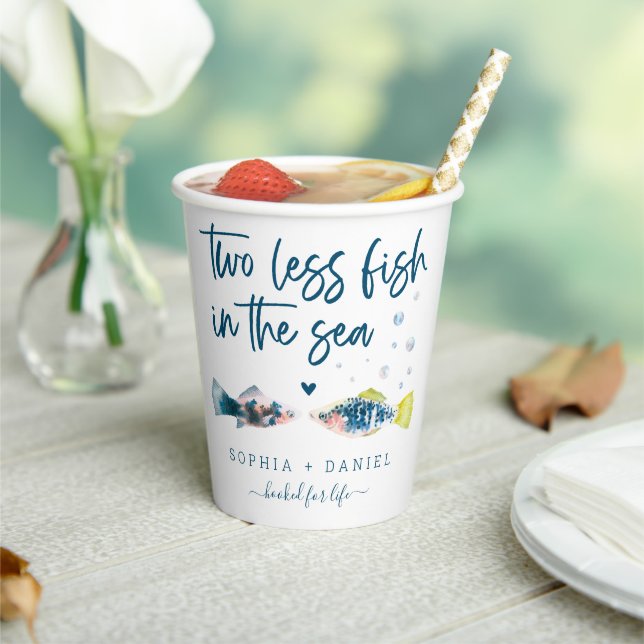 Two Less Fish In The Sea Wedding Paper Cups (Insitu)