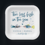 Two Less Fish In The Sea Wedding Paper Plate<br><div class="desc">This design features a nautical pair of watercolor fish and a modern script font. Click the "Customize it further" button to get started with your layout - even change the colour of the wording! See the entire collection for more matching items!</div>