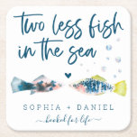 Two Less Fish In The Sea Wedding Square Paper Coas Square Paper Coaster<br><div class="desc">This design features a nautical pair of watercolor fish and a modern script font. Click the "Customize it further" button to get started with your layout - even change the colour of the wording! See the entire collection for more matching items!</div>