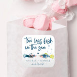 Two Less Fish In The Sea Wedding Square Sticker<br><div class="desc">This design features a nautical pair of watercolor fish and a modern script font. Click the "Customize it further" button to get started with your layout - even change the colour of the wording! See the entire collection for more matching items!</div>