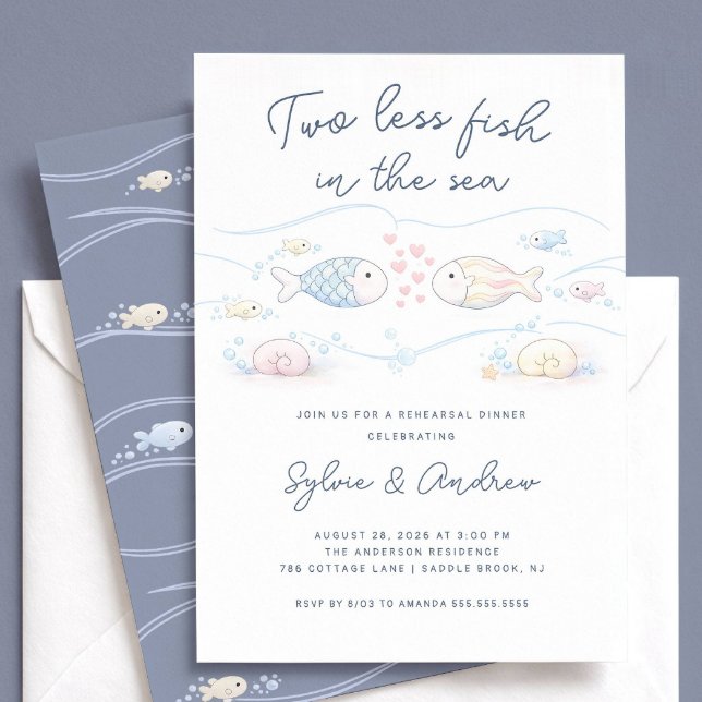Two Less Fish Rehearsal Dinner Invitation (Creator Uploaded)