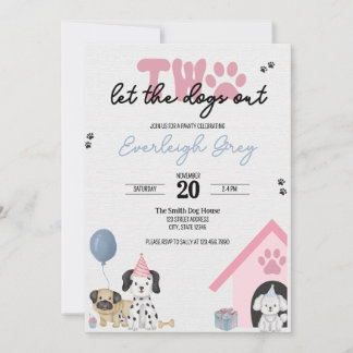 Two Let the Dogs Out | 2nd Birthday Invitation 