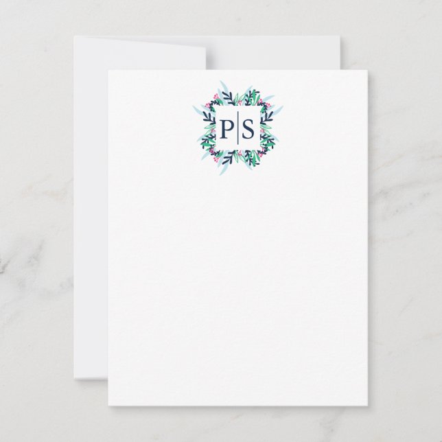 Two Letter Floral Monogram Personalized Stationery Card (Front)