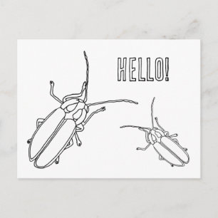 Two Lightning Bugs, Hello, Colouring Postcards